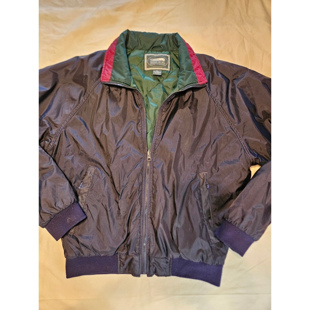 Sierra Sports Mens Navy Blue Lined Zip Up Bomber Jacket Green Maroon Collar XXL